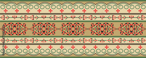 Vector colored seamless Yakut ornament. Endless border, frame of the northern peoples of the Far East.