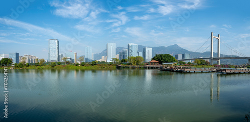 Huahai Park and Fuzhou Financial District Urban Skyline  Fujian  China