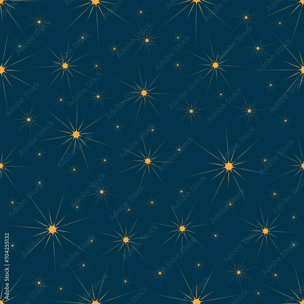 Fototapeta premium Festive fairytale magic background. Seamless pattern of abstract pointed stars on blue