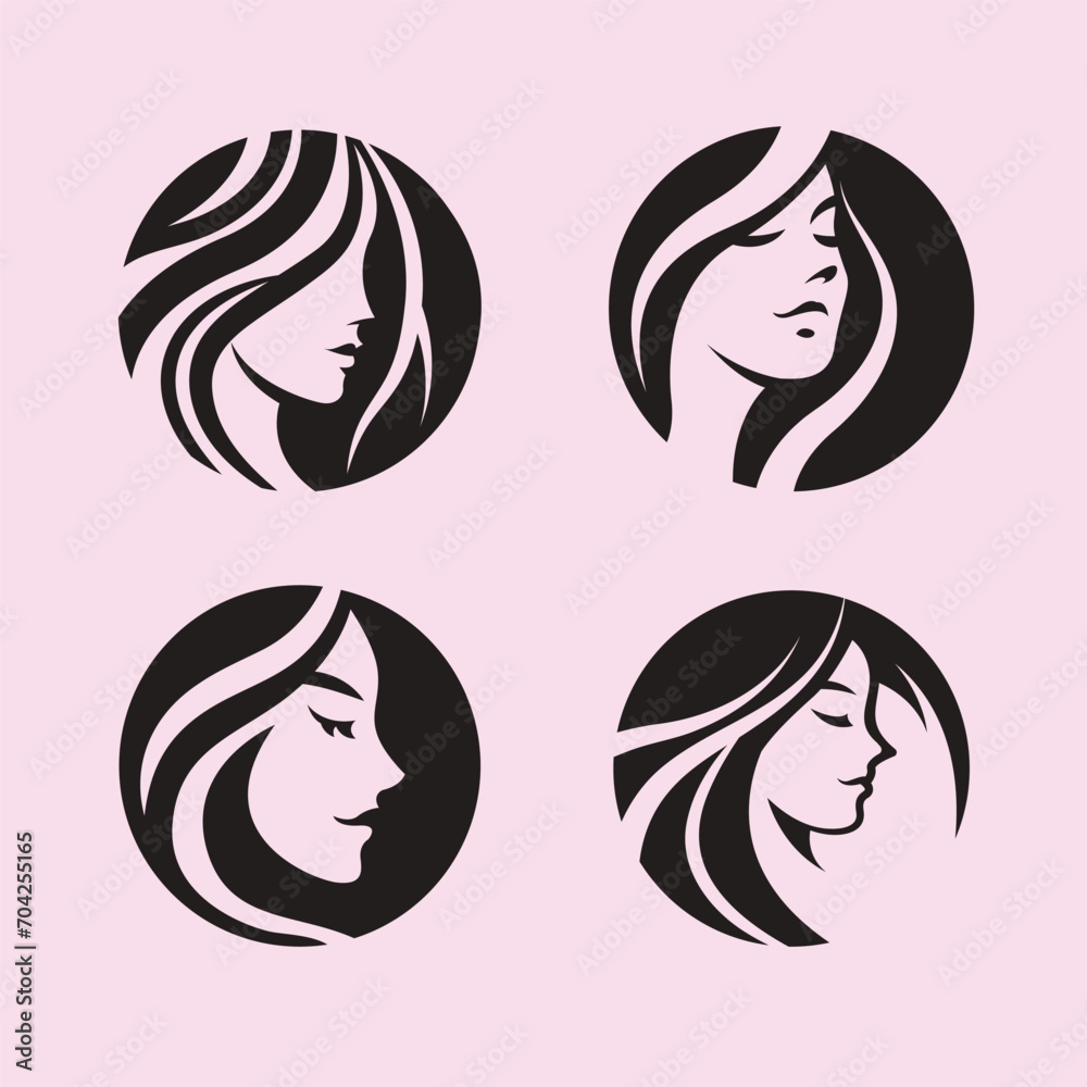 Women icon set, logo flat design, paintbrush, hand draw vector