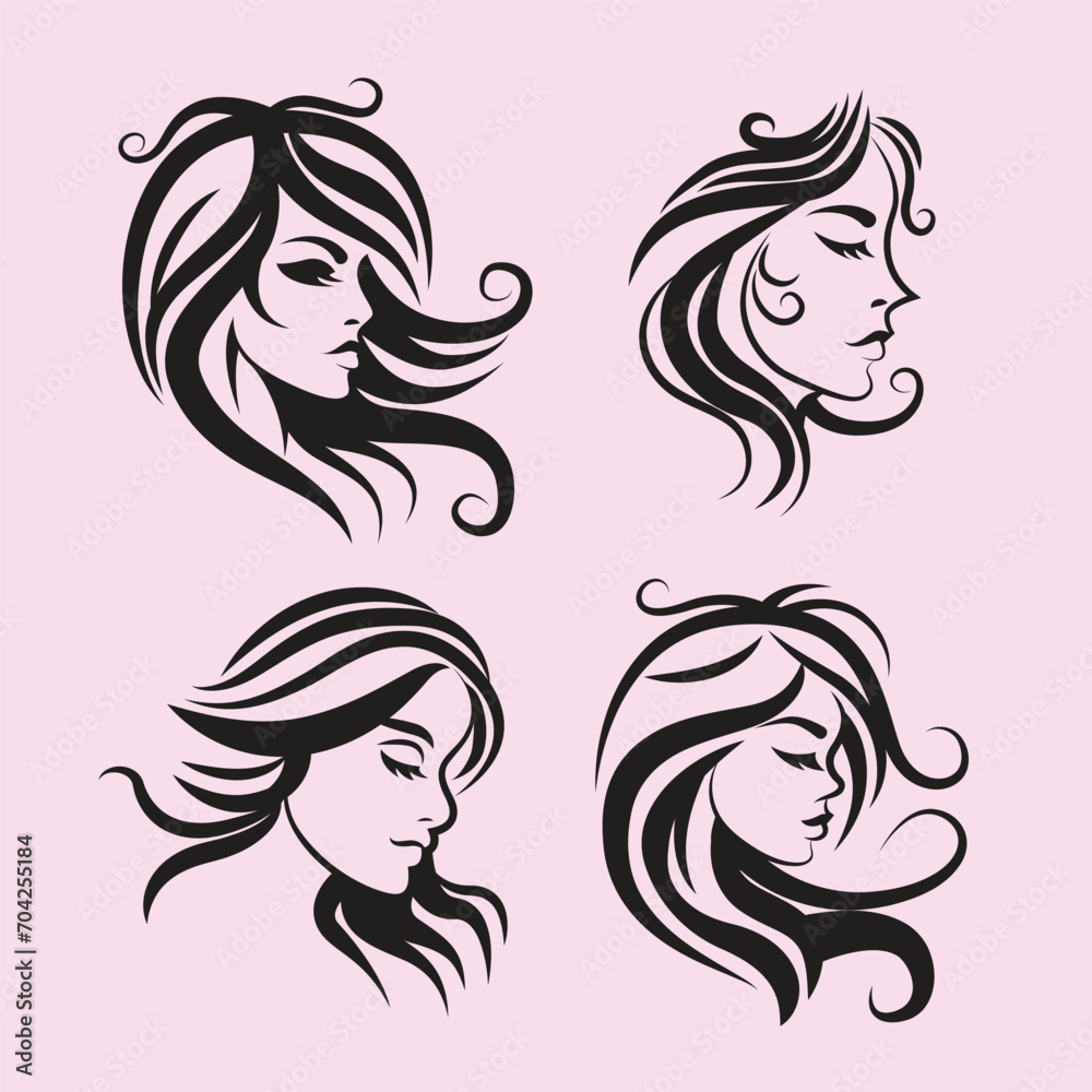 Women icon set, logo flat design, paintbrush, hand draw vector Women icon set, logo flat design, paintbrush, hand draw vector