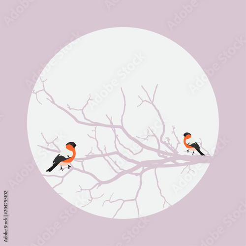 a postcard with bullfinches 