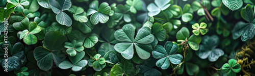 A dense cluster of vibrant green clover leaves forming a natural backdrop.