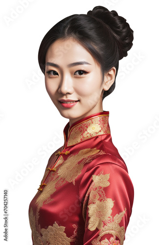 Happy Beautiful Asian woman with wearing traditional cheongsam dress