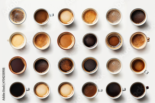 Set of hot coffee cups on white background
