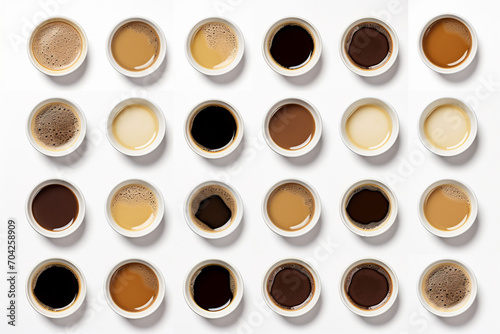 Set of hot coffee cups on white background photo