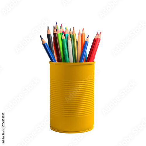 Obraz na plátně Colored pencils in a pencil case on transparent background png