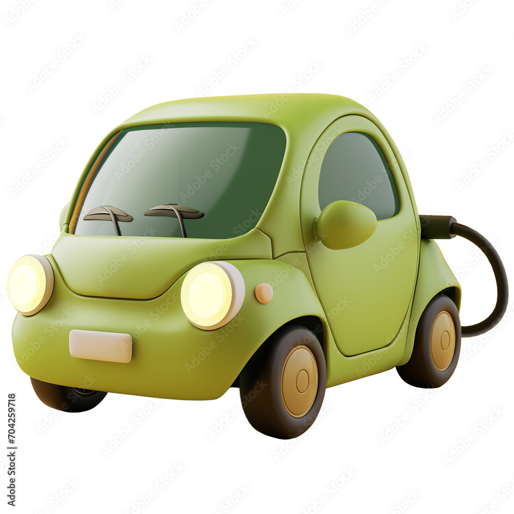 Fototapeta premium Cute green electric car, 3d design. Suitable for business, technology and environment