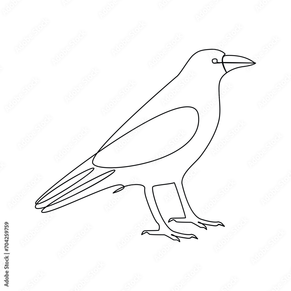 Crow bird continuous single line art outline drawing of minimalism ...