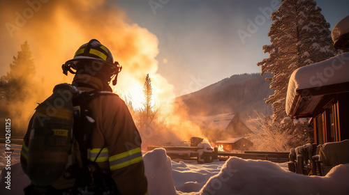 火災現場で働く消防士・自衛隊・レスキュー隊員のアジア人男性
 photo
