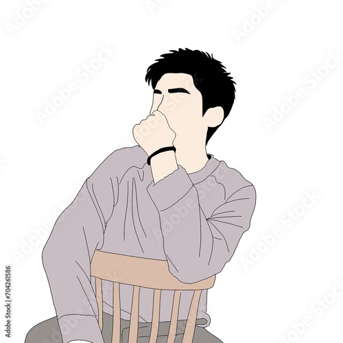 A minimalist illustration of young man sitting 