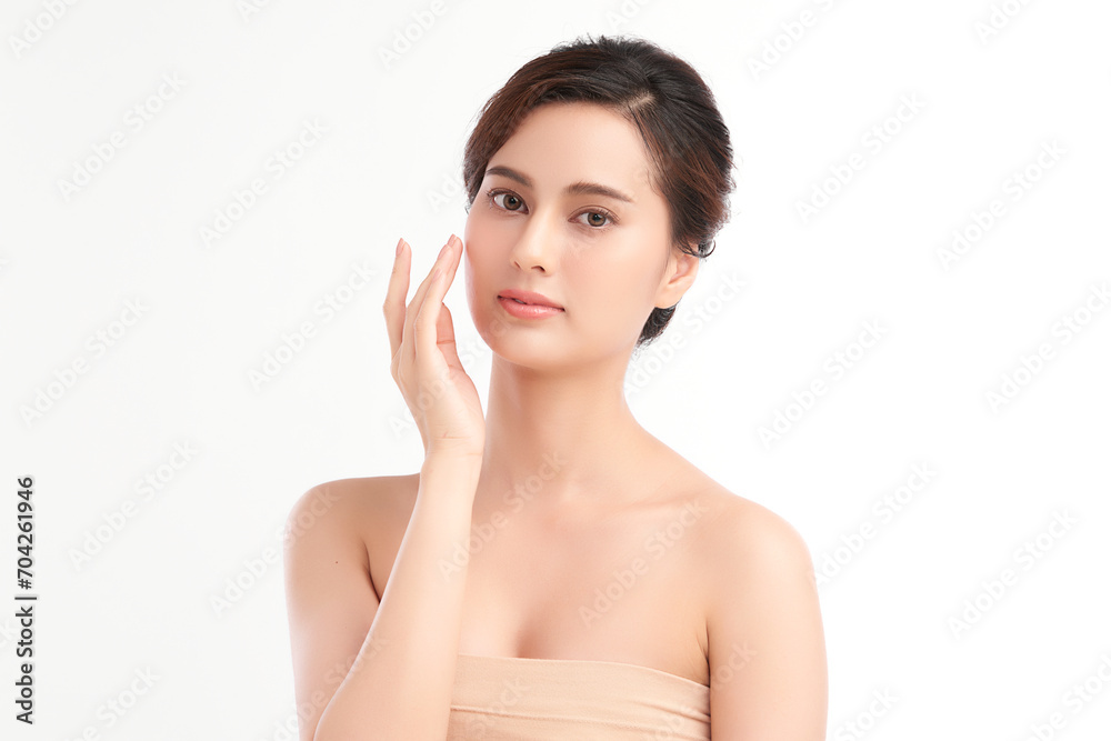 Beautiful young asian woman with clean fresh skin on white background, Face care, Facial treatment, Cosmetology, beauty and spa, Asian women portrait. Beautiful young asian woman with clean fresh skin on white background, Face care, Facial treatment, Cosmetology, beauty and spa, Asian women portrait.