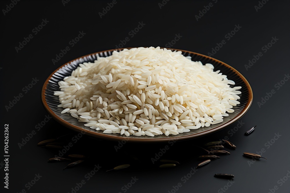Rice grains on a plate over a gray background Rice grains on a plate over a gray background