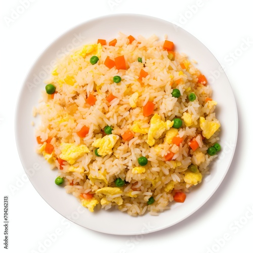 top view close up of Egg Fried Rice isolated on a white background