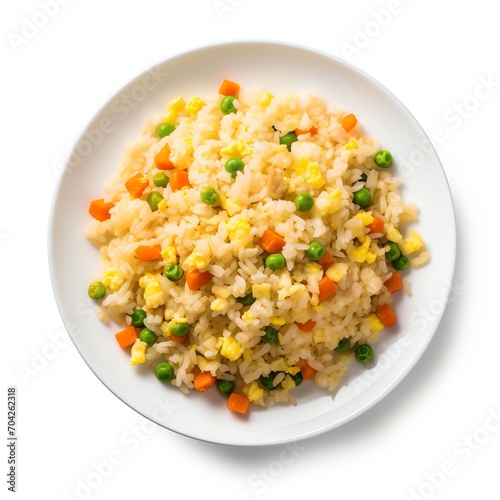 top view close up of Egg Fried Rice isolated on a white background