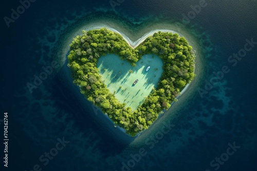 Tropical Island in the Shape of a Love Heart