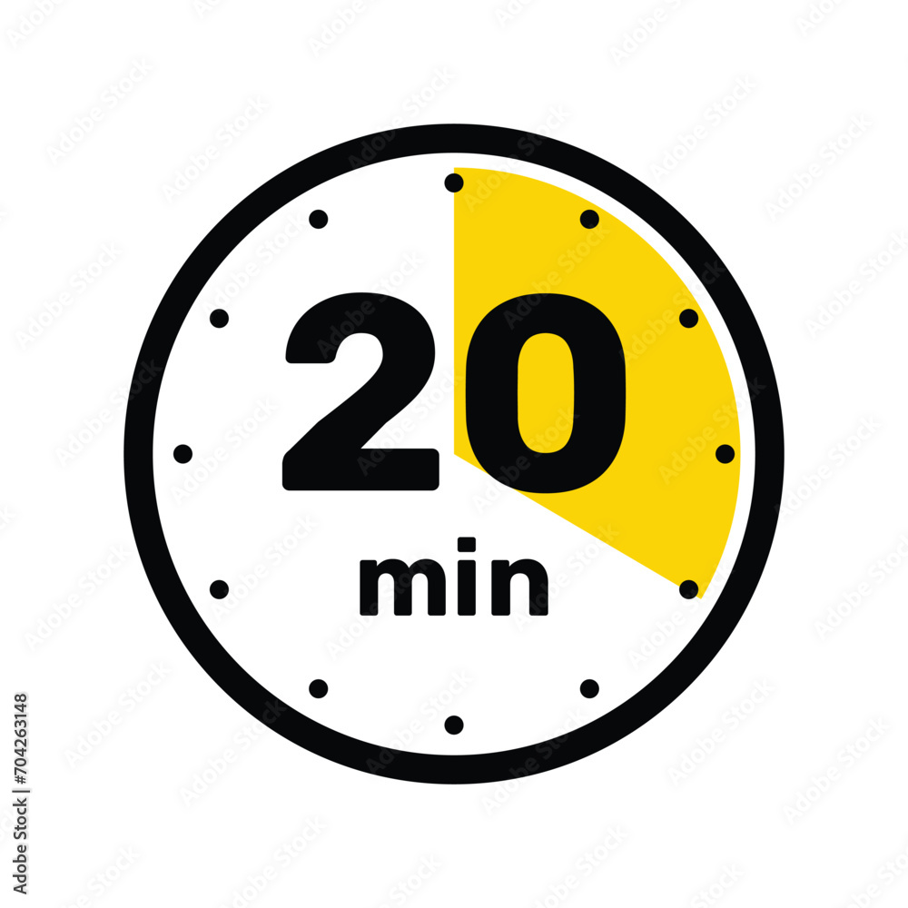 20 Minutes Analog Clock Icon white background design. 20 Minutes Analog Clock Icon white background design.