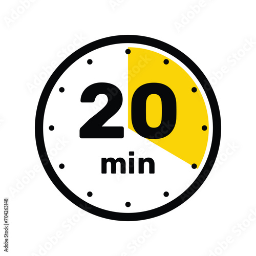 20 Minutes Analog Clock Icon white background design.