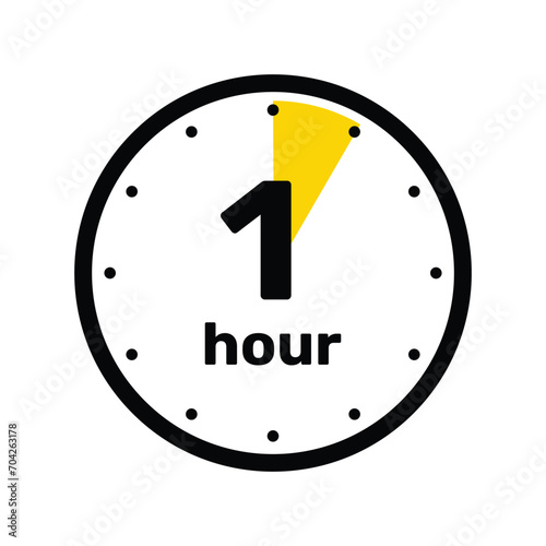 1 hour Analog Clock Icon white background design.