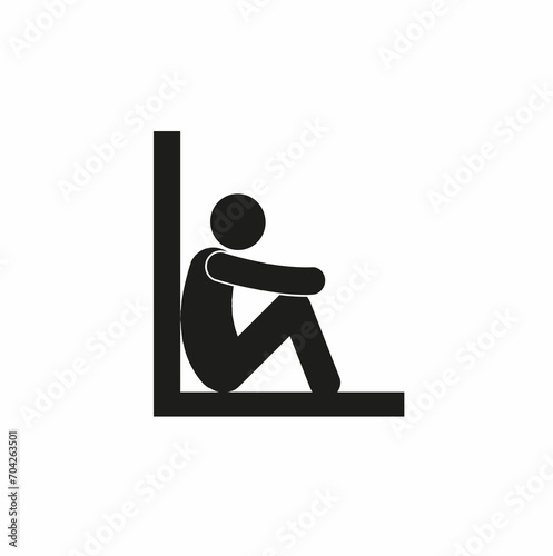 a man is sitting on the floor with his back against the wall, a human figure, various poses, a flat illustration isolated on a white background