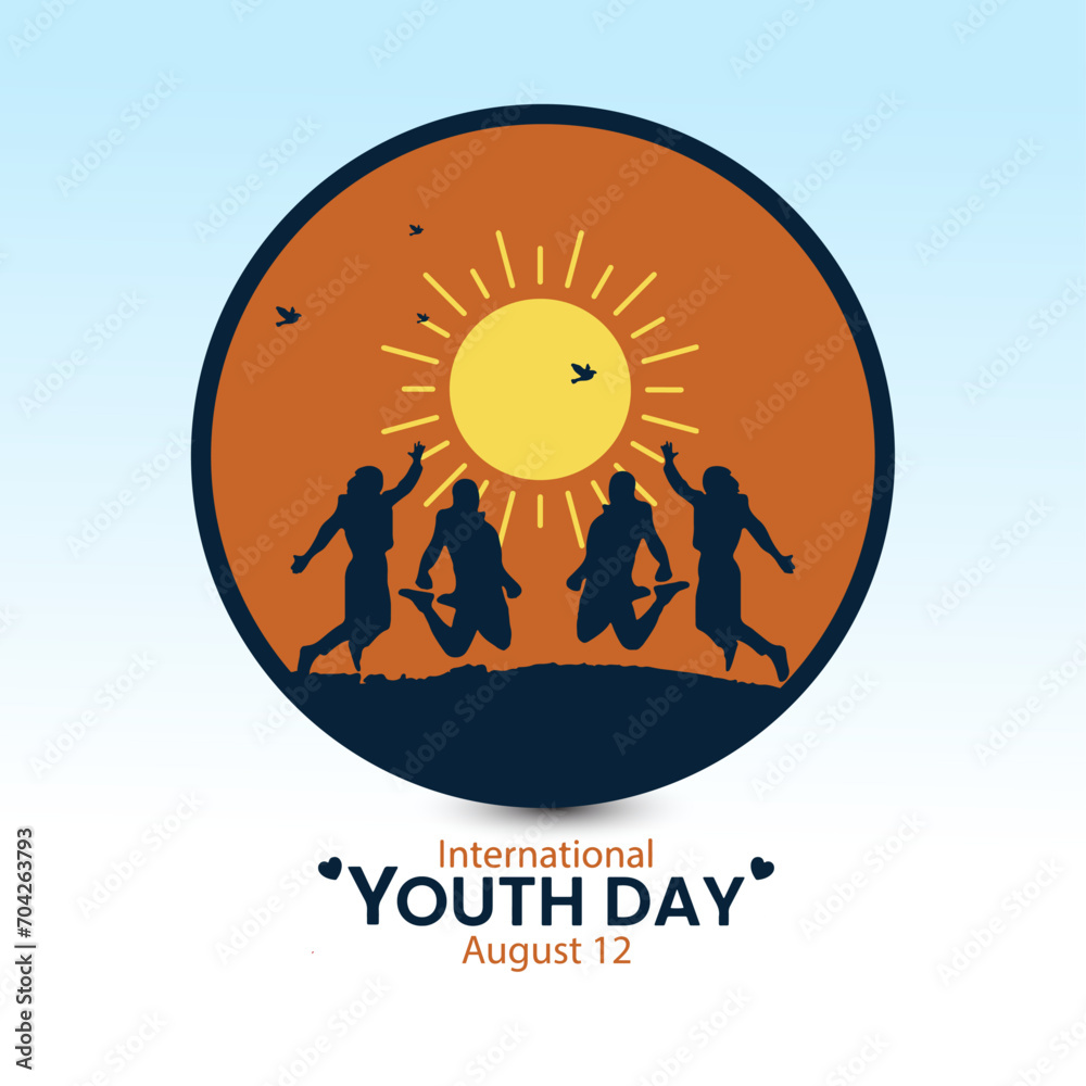 Happy youth day greeting card illustration. Man young Man Standing.  Youth day Vector  Template design.