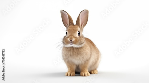 Cute brown rabbit isolated on white background. AI Generative.