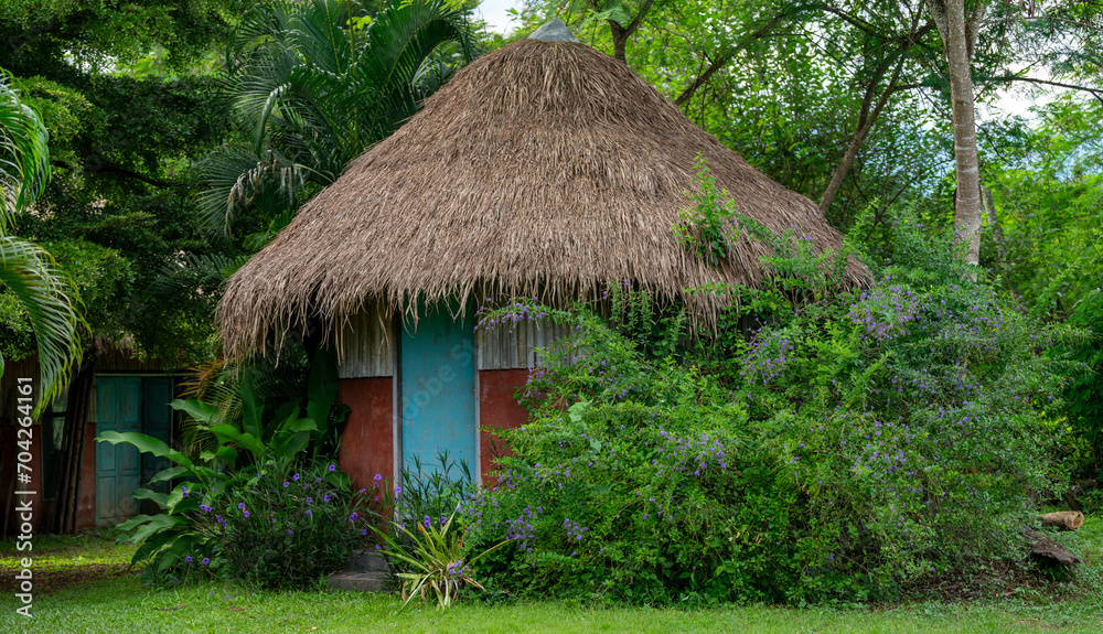 Outside Toilet and thatched buildings 