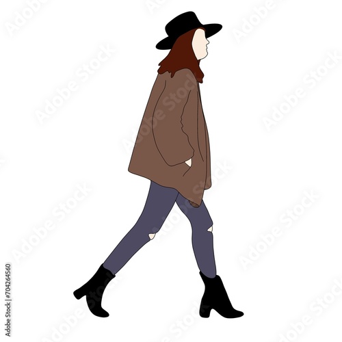 A fashionable teenage woman walking 