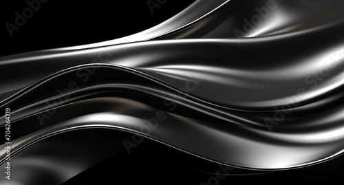  a black and silver abstract background with wavy lines and curves in the shape of a wave on a black background.