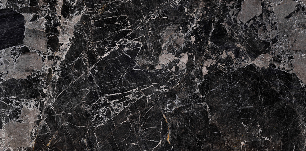 Beautiful black marble pattern. Background of a dark stone with white veins for digital use