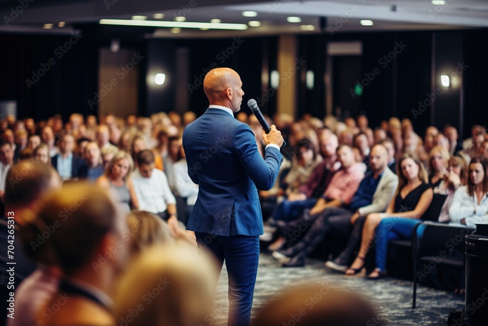 Speaker Giving a Talk at Business Conference. Audience at the conference hall. Business and Entrepreneurship. Speaker Giving a Talk at Business Conference. Audience at the conference hall. Business and Entrepreneurship.