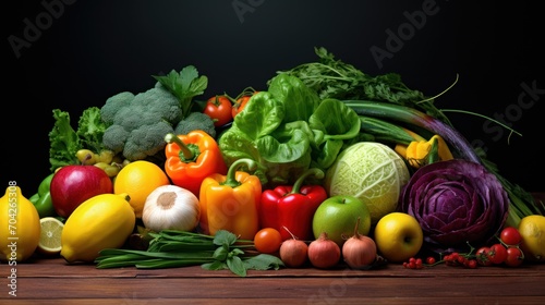  a wooden table topped with lots of different types of fruits and veggies on top of a wooden table.