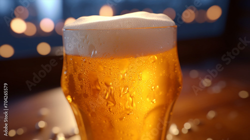 金色に光る泡立つ美味しいビール Golden beer with bubble photo
