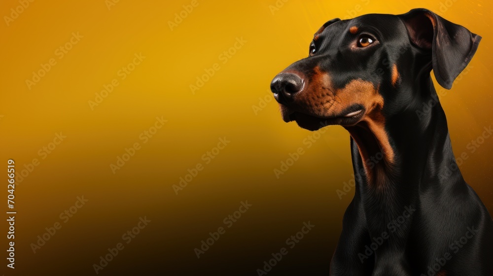  a close up of a dog's face on a yellow and black background with a yellow spot in the middle.