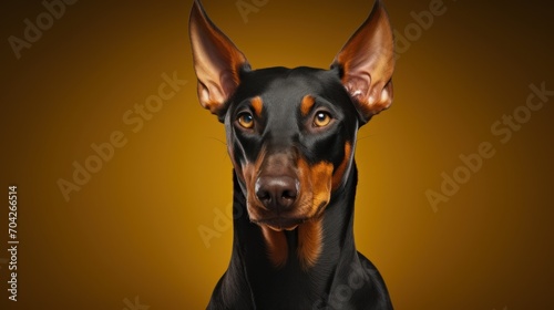  a close up of a dog's face on a brown background with a black and tan dog's head.
