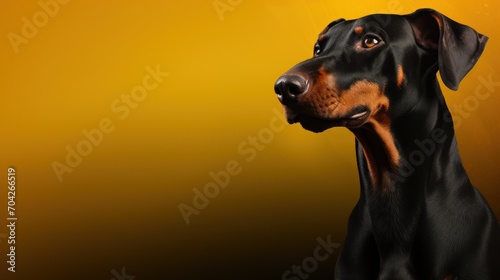  a close up of a dog's face on a yellow and black background with a yellow spot in the middle.