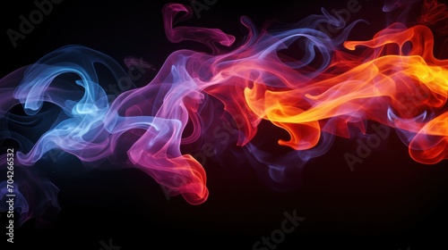  colorful smoke on a black background with a red and blue smoke trail coming out of the top of the smoke. photo