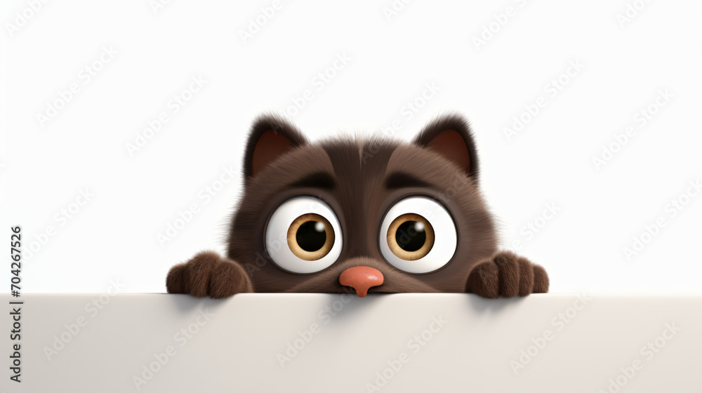 A super cute and funny cartoon peeking cat