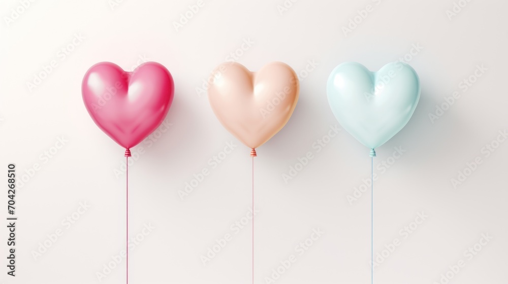  three balloons in the shape of a heart and a balloon in the shape of a heart on a white background.