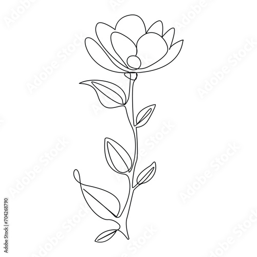 Romantic Flower in one line art outline drawing on white background minimal vector stroke. Flower single line art logo style