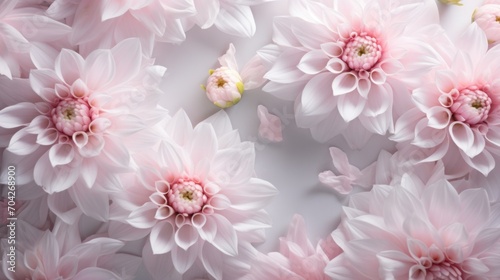  a bunch of pink flowers that are on a white and pink surface with a few pink flowers in the middle of the picture. © Jevjenijs