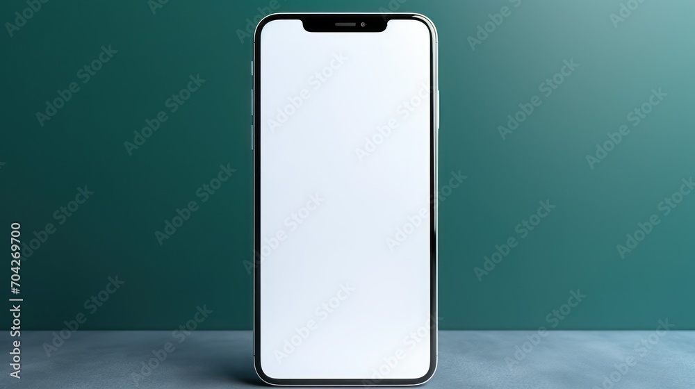 a black and white cell phone sitting on top of a blue and green surface with a green wall in the background. a black and white cell phone sitting on top of a blue and green surface with a green wall in the background.