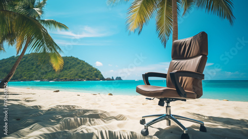 chair for work on the beach with palm tree © Affia