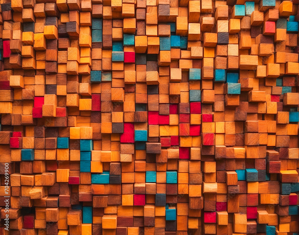 Colorful background texture background. multi colored wooden blocks aligned. Ai Generative
