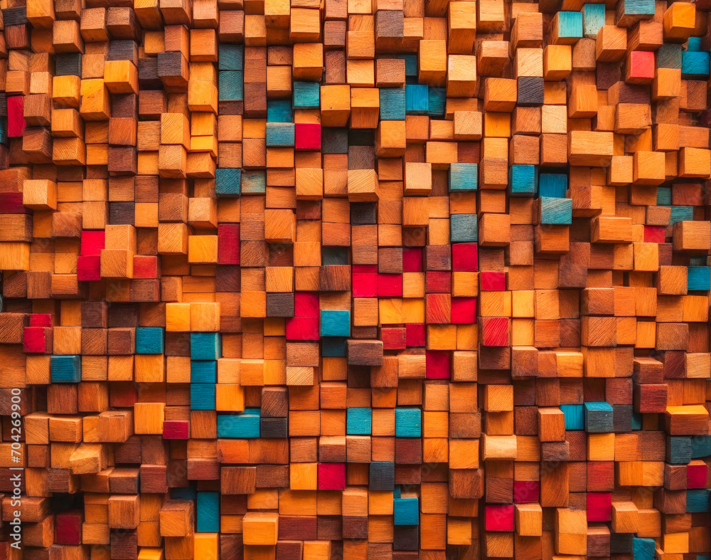 Fototapeta premium Colorful background texture background. multi colored wooden blocks aligned. Ai Generative