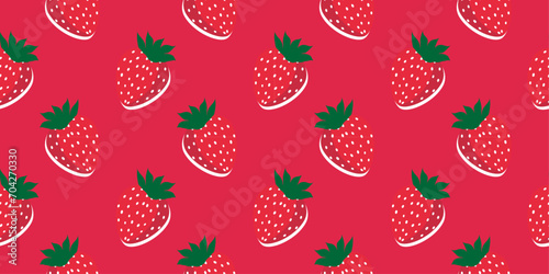 Strawberry doodle style seamless pattern background in aesthetic looking. 