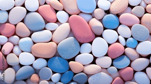  a close up of a bunch of rocks with pink, blue, and white rocks in the middle of it.