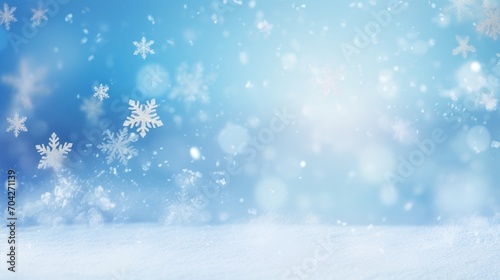  a blurry photo of snow flakes and snow flakes on a blue and white background with snow flakes in the foreground. photo