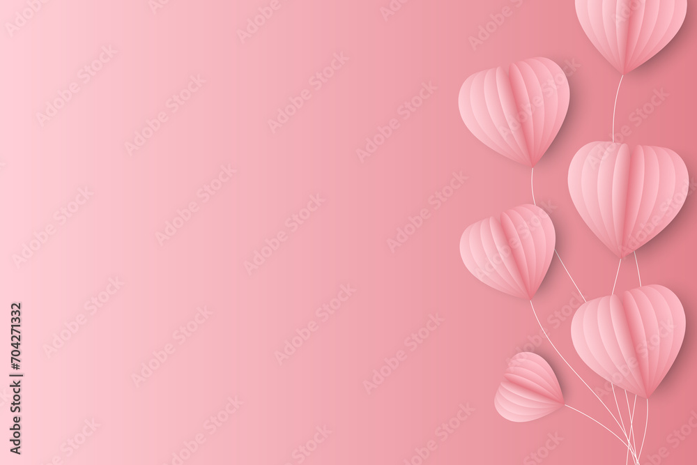 3D pink heart shape, like a flying balloon on pink background