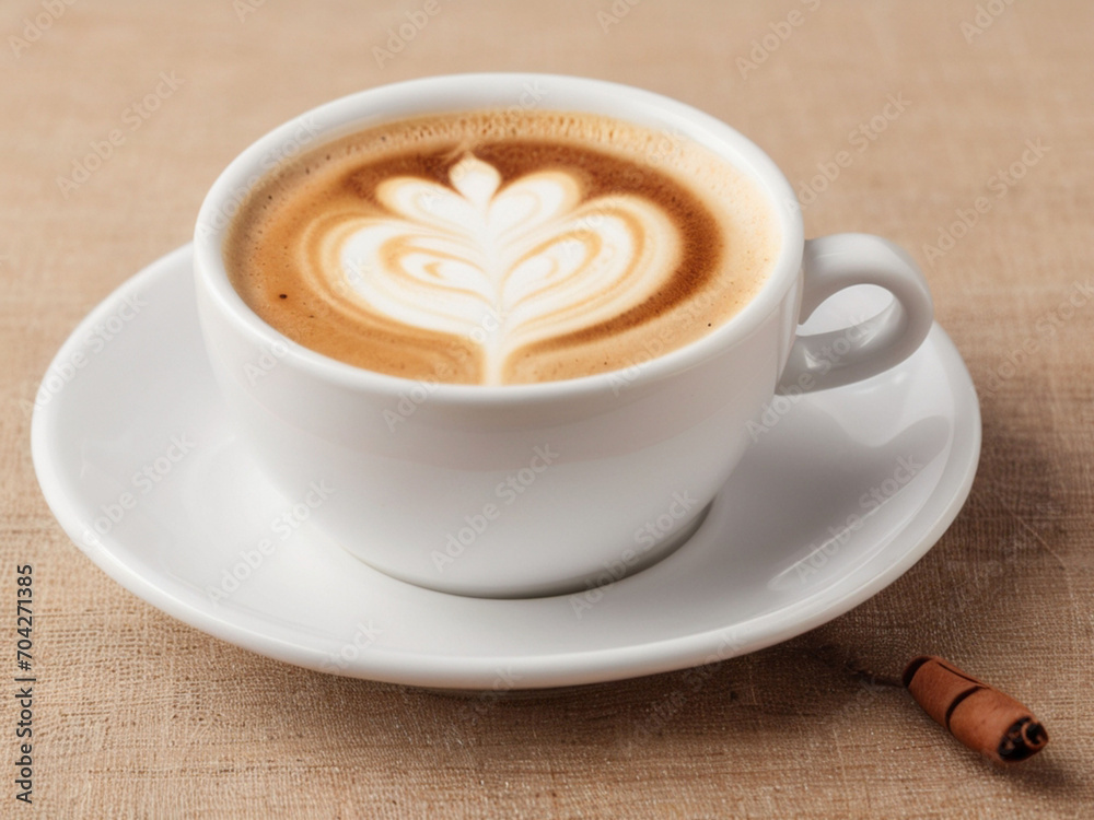 Cup of coffee with latte art on sackcloth background. Cup of coffee with latte art on sackcloth background.